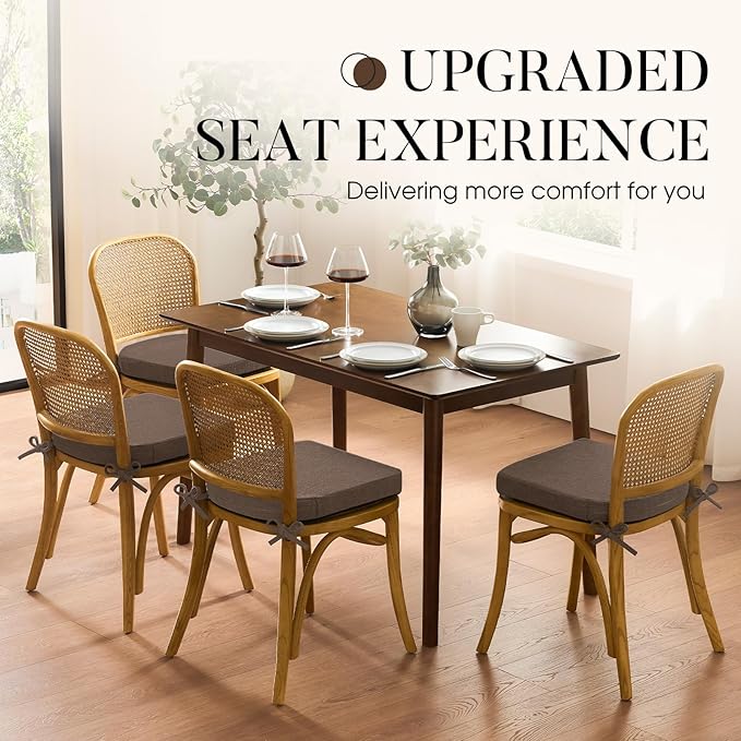 Basic Beyond Chair Cushions for Dining Chairs with Ties and Removable Cover, 2" Thick Seat Cushions for Kitchen Chairs, Set of 6, 17" x 16", Brown