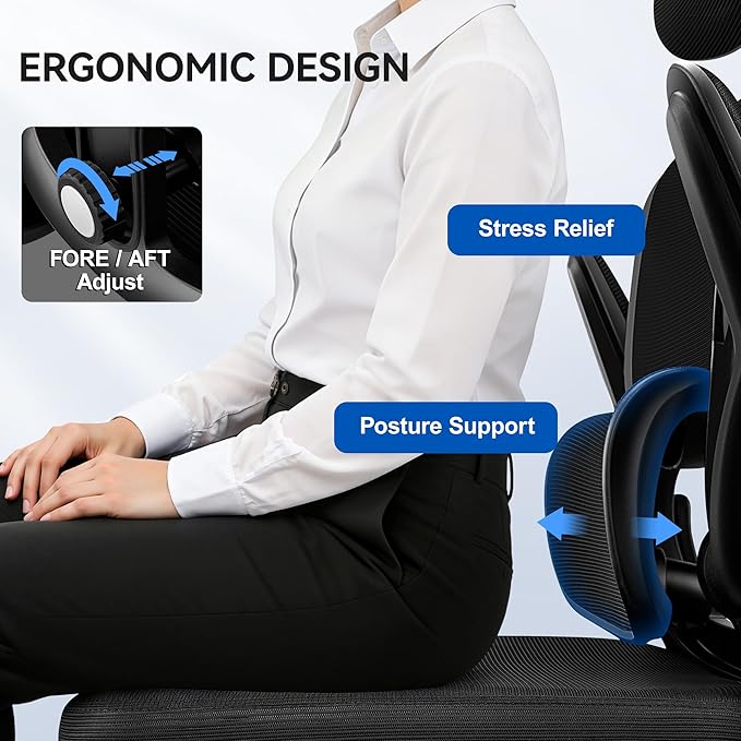 ALLGOD Ergonomic Office Chair, Mesh Desk Chair with Lumbar Support, High Back Home Office Chair with Adjustable Headrest and Flip-Up Arms, Comfortable Computer Chair, Thick Cushion,Black-8 Pack