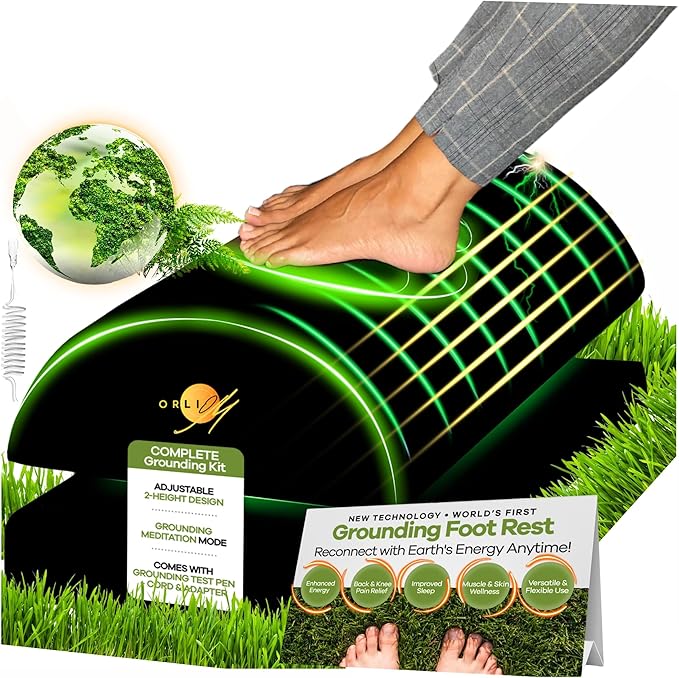 Grounding Foot Rest for Under Desk at Work,Foot Stool for Office Use Gaming Chair Ergonomic Memory Foam Adjustable Height Back Knee Pain Relief, Pad Mat for Feet Wellness Organic Cotton Pure Silver