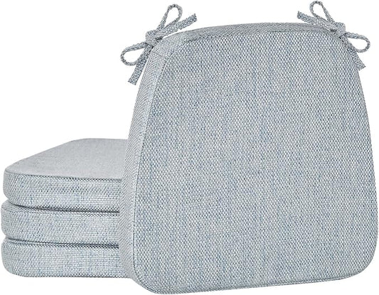 2'' Thick High-Density Foam Indoor Chair Cushions | Dining Chair Pads with Ties, Removable Washable Cover, Kitchen Chair Cushions 17"x16", Silver Blue 4 Pack