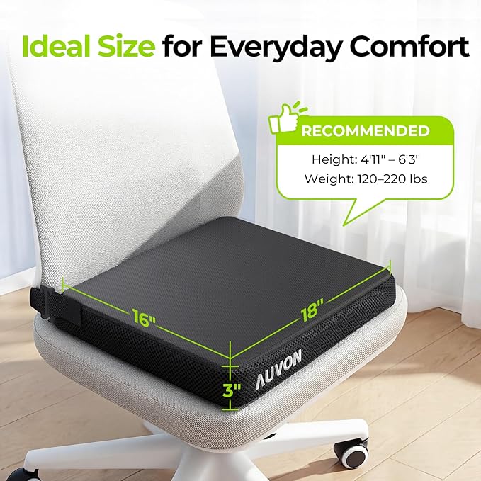 AUVON Cooling Gel Wheelchair Seat Cushion for Sciatica, Back, Pressure Sore and Ulcer Pain Relief, Breathable Memory Foam Chair Cushion with Waterproof Silk Fabric, Removable Strap, Anti-Slip Cover