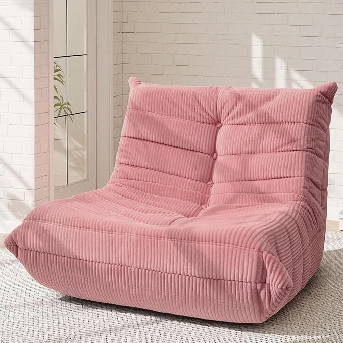 Trenda Bean Bag Chairs for Adults - Comfy High-Density Foam Fireside Chair, Adult Size, Soft Corduroy Cover Beanbag Couch, Versatile for Living Room, Bedroom, Dorm, Reading & Gaming (Pink)