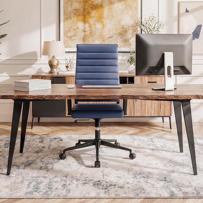 Okeysen Office Desk Chair Conference Room Chairs Modern Ergonomic Executive Swivel Chair Adjustable Height PU Leather Home Desk Chairs with Armrests Comfy Computer Task Chairs with Wheels (Navy Blue)