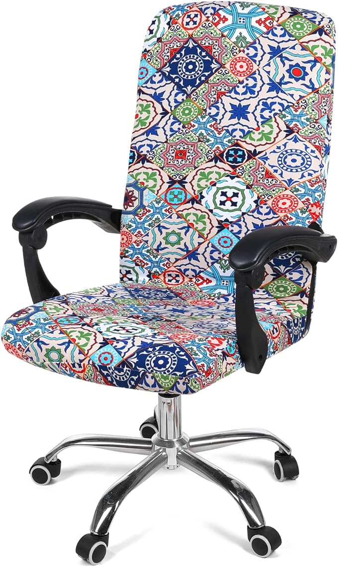 Smiry Stretch Printed Office Computer Chair Covers, Universal Desk Rotating Chair Slipcovers Removable Washable, Soft Fit Anti-Dust Spandex Protector Cover with Zipper, Colorful