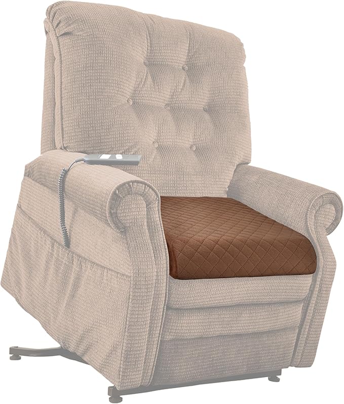 Medium-Soft 20x20x4 Memory Foam Recliner Chair Seat Cushion for Long Sitting - Armchair Pad with Washable Velvety Cover with Waterproof Layer & Non-Slip Base for Seniors & Elderly - Brown