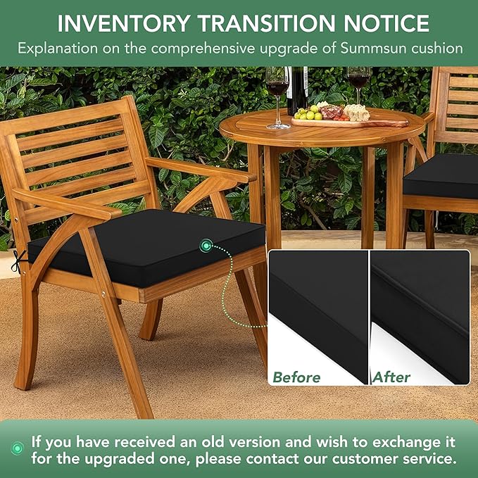 Outdoor Chair Cushions Set of 2: Waterproof & Fade Resistant Seat Cushion for Patio Furniture - 18.5 x 16 x 2 Inch Chair Pads with Ties and Hidden Zipper - Patio Chair Cushion Replacement, Black