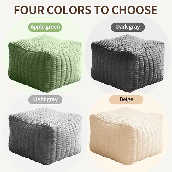 Pouf Ottoman, Soft Corduroy Pouf, Poofy Ottoman Foot Rest，Poufs for Adults, Poofs & Ottomans Furniture, Floor Poof-Chair for Living Room & Bedroom(1PC, Beige White, 22"×22"×14")
