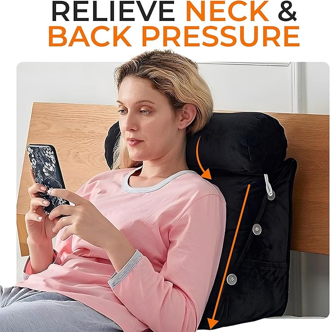 Cheer Collection Reading Wedge Pillow - Adjustable Wedge Reading Pillow with Neck Support, Hollow Fiber-Filled Backrest Pillow for Reading, Gaming, and TV Watching, Black