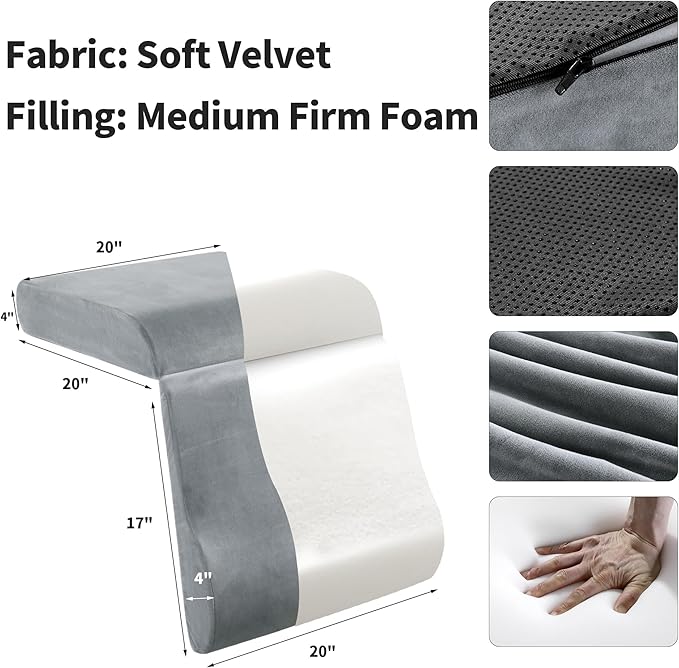 HOMBYS Foam Recliner Cushion with Leg Pillow for Elderly Large Square Seat Cushion Wave Shape Footrest for Armchairs Couch, Medium Thick & Supportive, Non-Slip Design, Light Grey