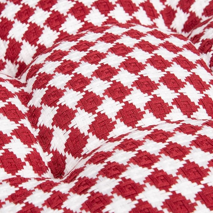 SQUARE MOON Indoor Chair Cushions for Dining Chairs, Soft and Comfortable Rhombic Weave Pattern Kitchen Chair Pads with Ties, 17" x 16" x 3", Wine Red, 6/Pack