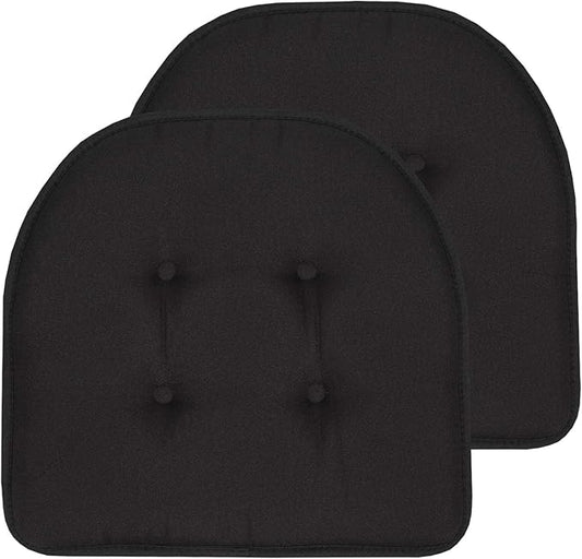 Sweet Home Collection Chair Cushion Memory Foam Pads Tufted Slip Non Skid Rubber Back U-Shaped 17" x 16" Seat Cover, 2 Count (Pack of 1), Black