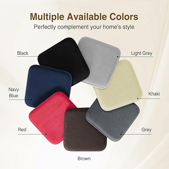 puredown® Chair Cushions for Dining Chairs, Set of 4 Memory Foam Seat Cushions with Non-Slip Backing & Ties, 16" x 16" x 1.5", Comfortable & Supportive Dining Chair Pads for Kitchen, Coffee