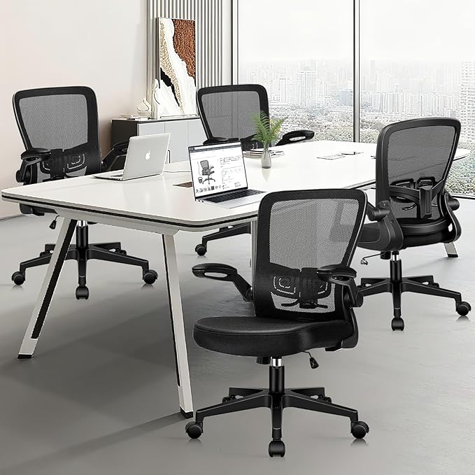 KLASIKA Desk Chairs with Wheels, Ergonomic Mesh Office Chair Adjustable Height and Swivel Lumbar Support Home Office Chair with Flip Up Armrests, Set of 4