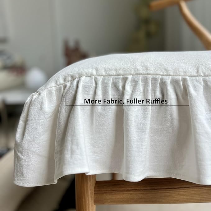 Korean Made Chair Pad Slipcover 17.5'x17.5' Chair Cushion Cover Ties with Ruffle Farmhouse Decor Covers Only, Gift for Mom (Solid White) Stocking Stuffer