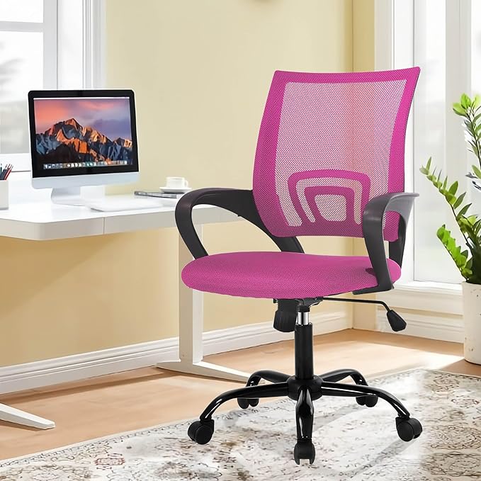 Computer Desk Chair,Work Chairs for Home Office,Ergonomic Office Chair with Lumbar Support,Mesh Office Chair with Arm and Wide Comfortable Seat,Adjustable Rolling Office Chair,Pink