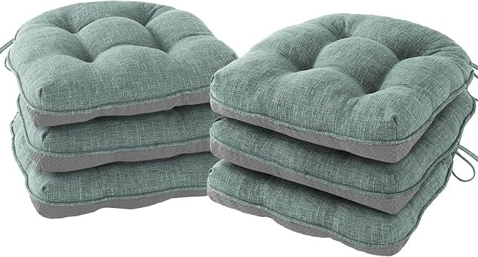 IPYNBAP Chair Cushions for Dining Chairs Set of 6, Kitchen Chair Cushions, Chair Pads with Ties Non Slip Backing, Christmas Room Decor, Tufted Memory Foam Seat Cushion 6 Pack, 15.5x15.5x4, Sage Green