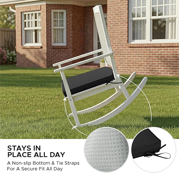 Outdoor Chair Cushions, Fade-Resistant & Water-Resistant, D Shaped Patio Furniture Seat Chair Pads Replacement with Ties, Non-Slip Bottom, Removable Cover, Set of 4, 17 x 16 Inch, Black