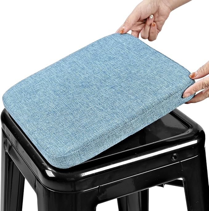 BUYUE Friendly Woven Fabric Magnetic Bar Stool Cushion 1 Piece, Enhanced Anti-Slip Breathable Small Chair Seat Pad for Café Bistro Stackable Metal Stool (Square, Light Blue, 1)
