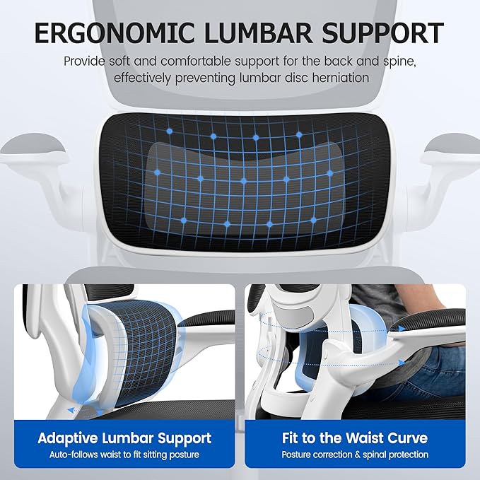 ALLGOD Office Chair Ergonomic Desk Chair, Breathable Mesh Desk Chair Comfy with Lumbar Support, Flip-up Armrests, Computer Chairs Comfortable for Home, Office, Work, Standard, 300Lbs
