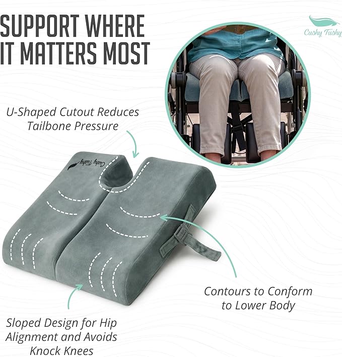 Cushy Tushy Premium Foldable Wheelchair Cushion - for Relief of Lower Back, Sciatic, Butt and Tailbone Pain - for Home & Office Use, Perfect for Travel or Driving - Gray Coccyx Seat Cushion