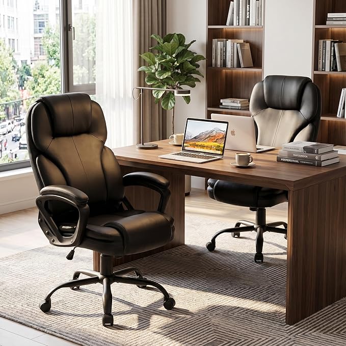 Executive Office Chair Ergonomic Desk Chair, PU Leather Computer Chair with Padded Armrests, Adjustable Height Swivel Task Chair (2)