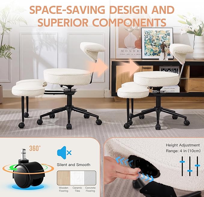 Garvee Ergonomic Cross Legged Office Chair with Lumbar Support, 360° Swivel Meditation Chair with Wheels - Adjustable Height for ADHD Desk & Yoga, Wide Criss Cross Chair, Kneeling Chair for Home