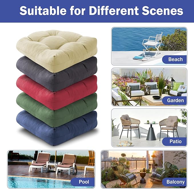 IPYNBAP Outdoor Chair Cushions Set of 2, Patio Chair Cushions with Ties, 17x17+4” Tufted Outdoor Seat Cushions, Waterproof Patio Furniture Cushions, Outdoor Dining Chair Pads, Beige