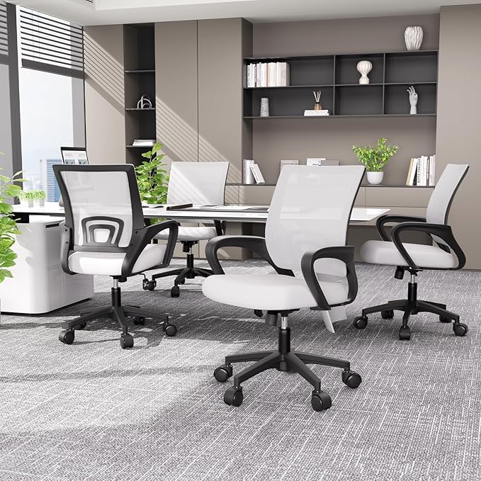 Magshion Ergonomic Office Chair 10 Pack, Mid-Back Mesh Desk Chair, Adjustable Swivel Computer Chair with Lumbar Support & Breathable Backrest for Gaming, Work, Study, 300 Lbs Capacity, White