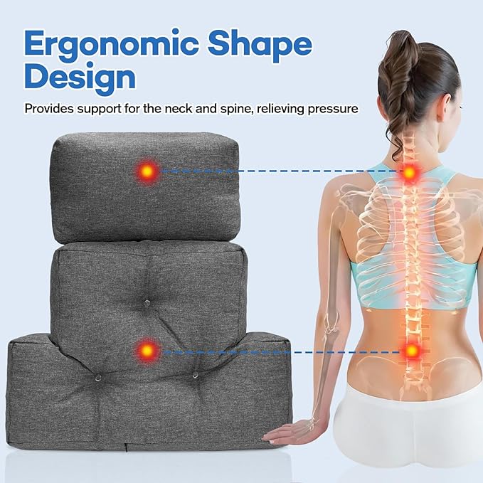 JZHLLA Recliner Neck and Lumbar Support, Shredded Foam Filling Back Rest Cushion with Adjustable Headrest for Pain Relief Lumbar Support Pillow for Recliner Office Chairs Sofa Couch