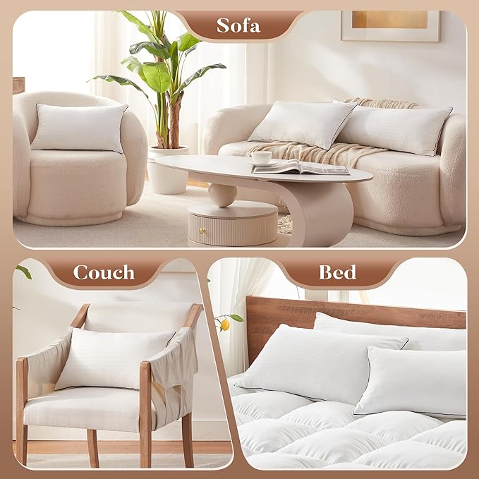 Memory Foam 14 x 22 Inch Throw Pillow Insert, Premium Lumbar Pillow Insert for Decorative Throw Pillow, Living Room, Couch and Sofa, 14 x 22 Inch, White