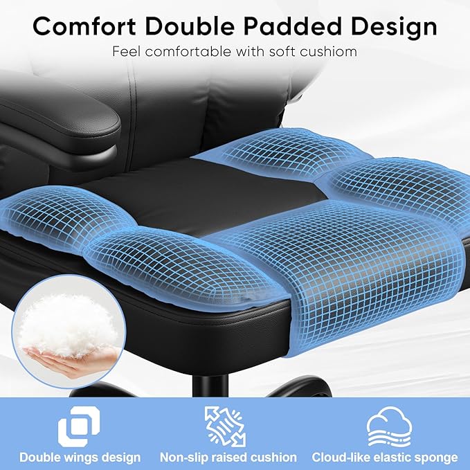 Kensaker Ergonomic Executive Office Chair with Adjustable Headrest & 90° Flip-Up Arms, High Back PU Leather Computer Desk Chair with 135° Rocking & Double Padding for Home Office Comfort, Black