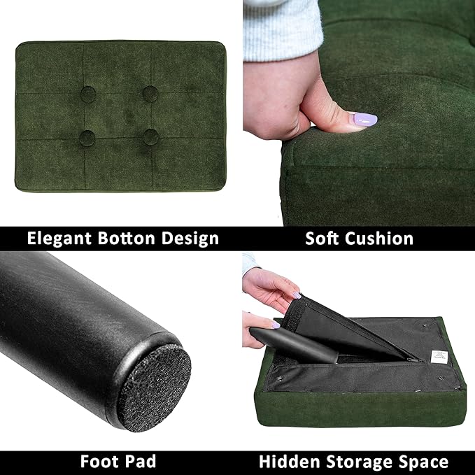 CAROLMADE Ottoman Foot Rest, Suede Small Ottoman Foot Stool with Legs Modern Footstool Ottomans for Living Room Entryway Office, Green