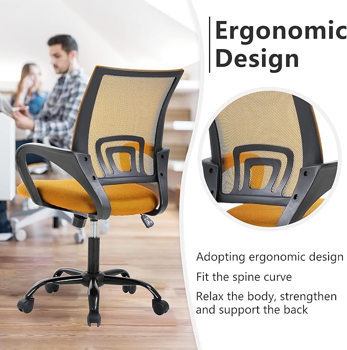 PayLessHere Office Computer Chair Ergonomic Cheap Desk Chair Adjustable Comfortable Mid Back Task Rolling Swivel with Lumbar Support for Home Office, Orange