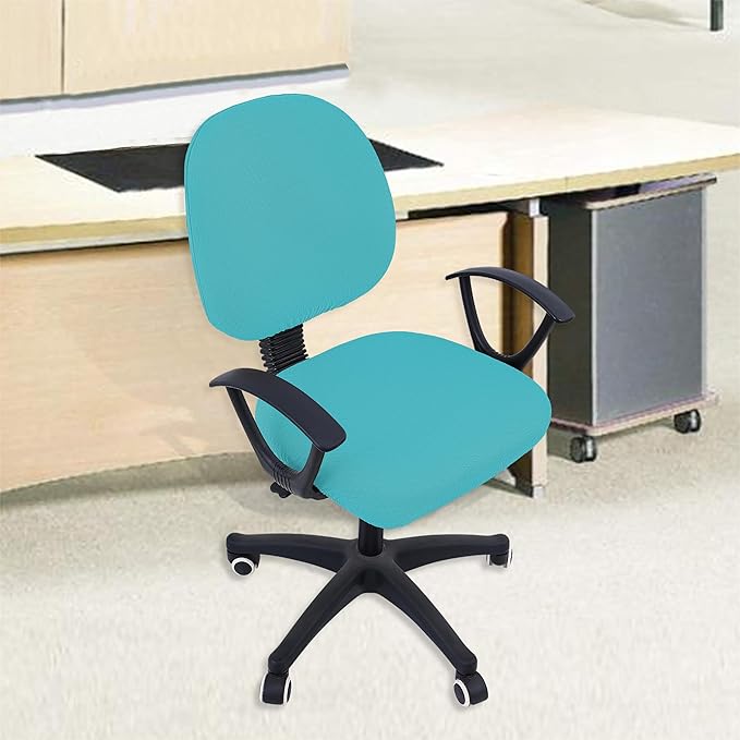 Smiry Stretch Jacquard Office Computer Chair Covers, Removable Washable Universal Desk Rotating Chair Slipcovers Protector, Seat + Backrest Cover, Aqua