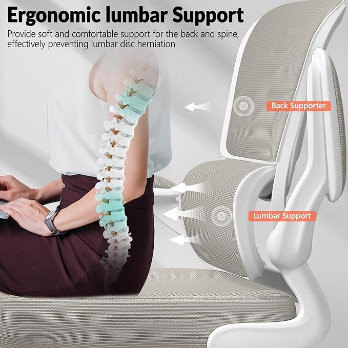 BESTFAIR Office Chair Ergonomic Desk Chair, Breathable Mesh Comfy Chair with Lumbar Support, Computer Chair, Home Desk Chair with Flip-up Armrests, Gaming Chair for Adults Home Office
