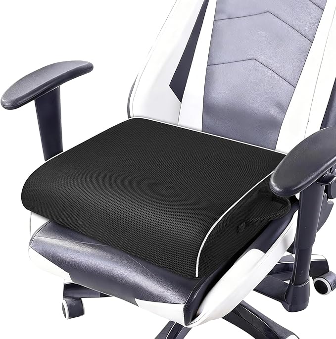 Seat Cushion for Tailbone Pain Relief, Office Chair Cushion, Memory Foam Large Chair Cushion with Non-Slip Cover for Soft Support at Office Chair, Car Seat, Airplane 3.3"-Black