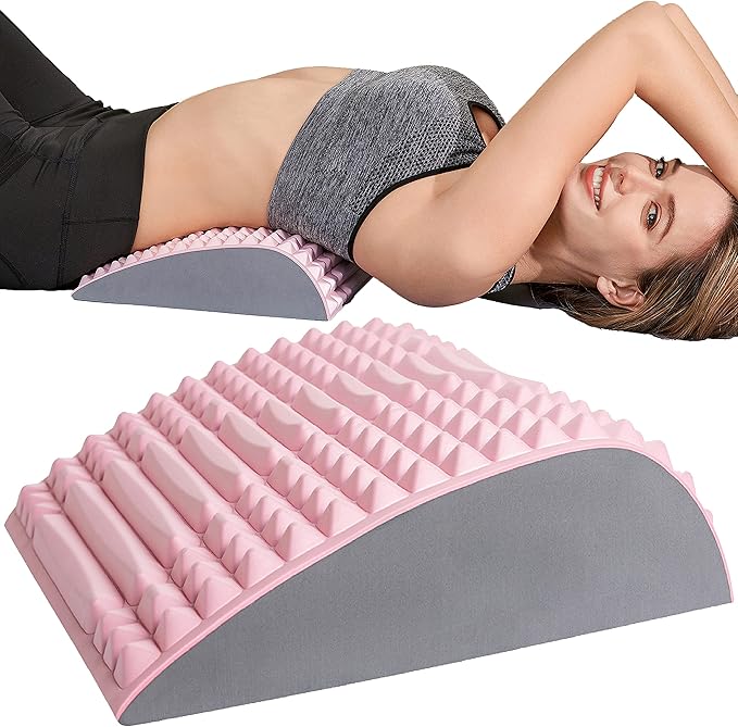 YESINDEED Back Stretcher Pillow – Lumbar Support Cushion for Back Stretching, Posture Support, Ergonomic Drop Shape Design, Comfortable Use at Home, Office or Floor (Pink)