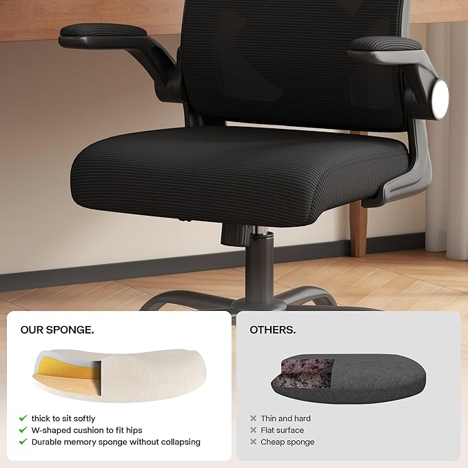 Office Chair, Ergonomic Desk Chair with Adjustable Lumbar Support Flip-up Arms,Comfortable Swivel Mesh Back Computer Chair Executive Task Chair for Home Office Use (Black)