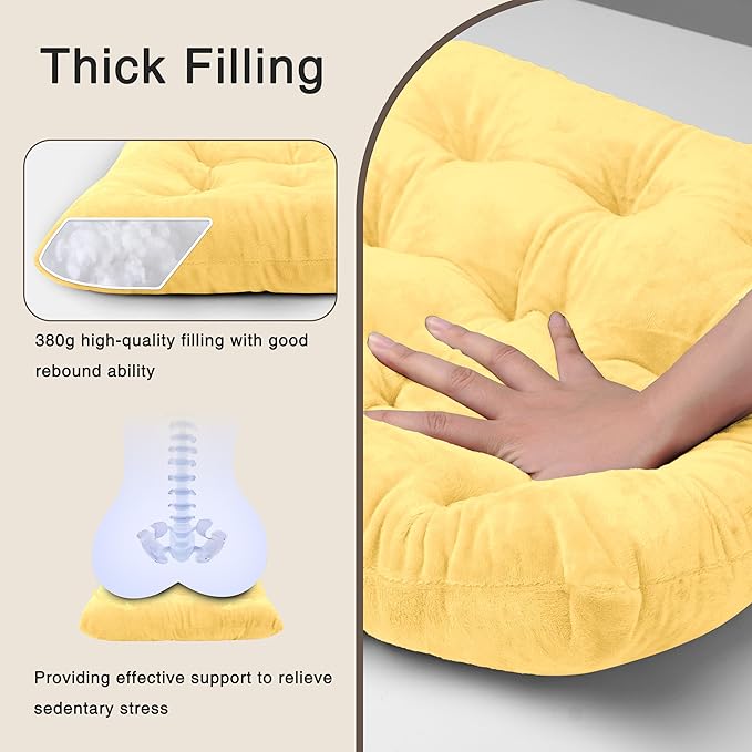 OVOV 1 Pack Chair Cushions for Dining Chairs Soft Seat Cushions for Kitchen Desk Chairs Square Chair Pads with Ties (15.5"x15.5" Pastel Yellow)