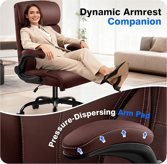 AreShark Office Chair - Executive High Back Breathable Comfy Desk Chair with Lumbar Support - Ergonomic Leather Rolling Swivel Computer Chair with Rock Function for Working Studying Gaming Relaxing