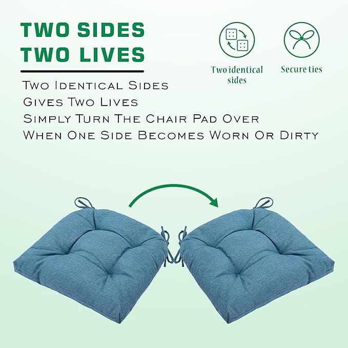 SQUARE MOON Chair Cushions for Dining Chairs, 3 Inch Thick Comfortable Kitchen Chair Pads, Dining Room Seat Cushions with Ties, Machine Washable, 17" x 16" x 3", 4/Pack, Blue