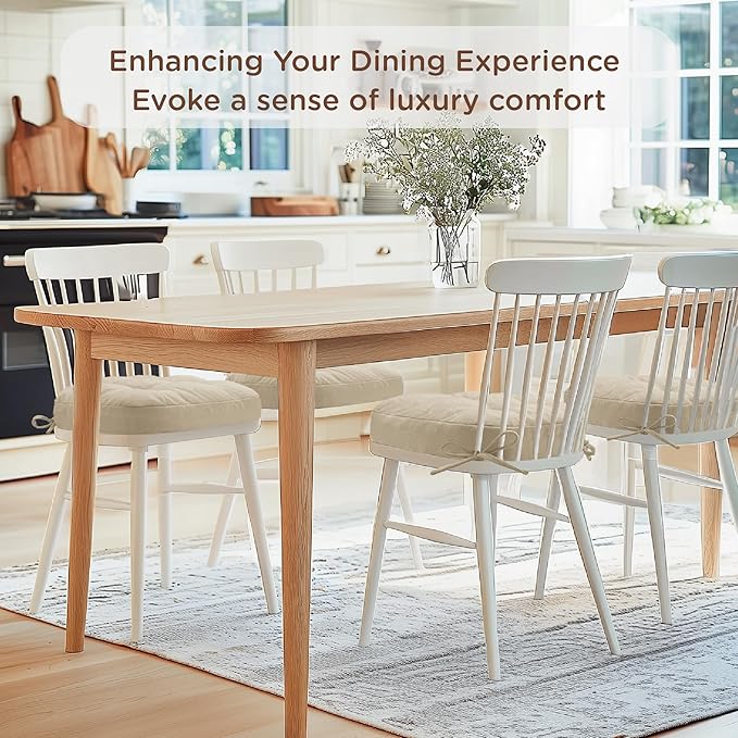 Codi 6 Pack Dining Chair Cushions, Thick Chairs Pads for Indoor Kitchen Room - Washable, Non-Slip Memory Foam Seat Cushion with Ties, 16.5"x16.5"x 3.5", Set of 6, Beige New