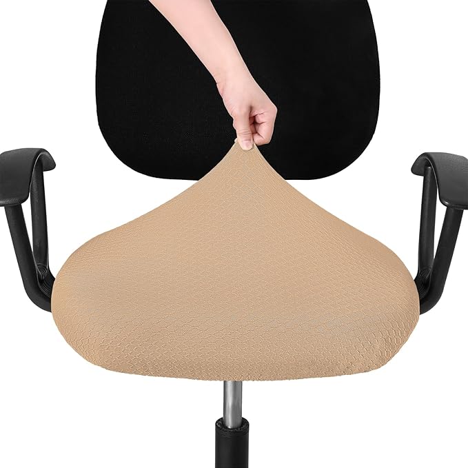 Smiry Stretch Jacquard Office Computer Chair Seat Covers, Removable Washable Anti-dust Desk Chair Seat Cushion Protectors - Camel