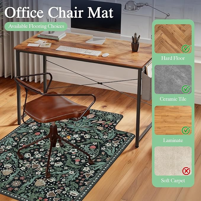 Office Chair Mat for Hardwood Floor & Tile Floor,48"X 60" Heavy Duty Desk Chair Mat for Hard Floors, Under Desk Rug for Rolling Computer Chair,Anti Slip,Low Pile Carpet Protector-Convex Green Grass
