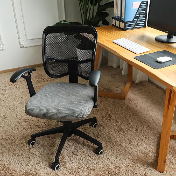 FORCHEER Office Chair Seat Cover Grey Water-Resistant 18inch Stretch Jacquard Computer Chair Seat Cushion Slipcover 1 Piece Washable