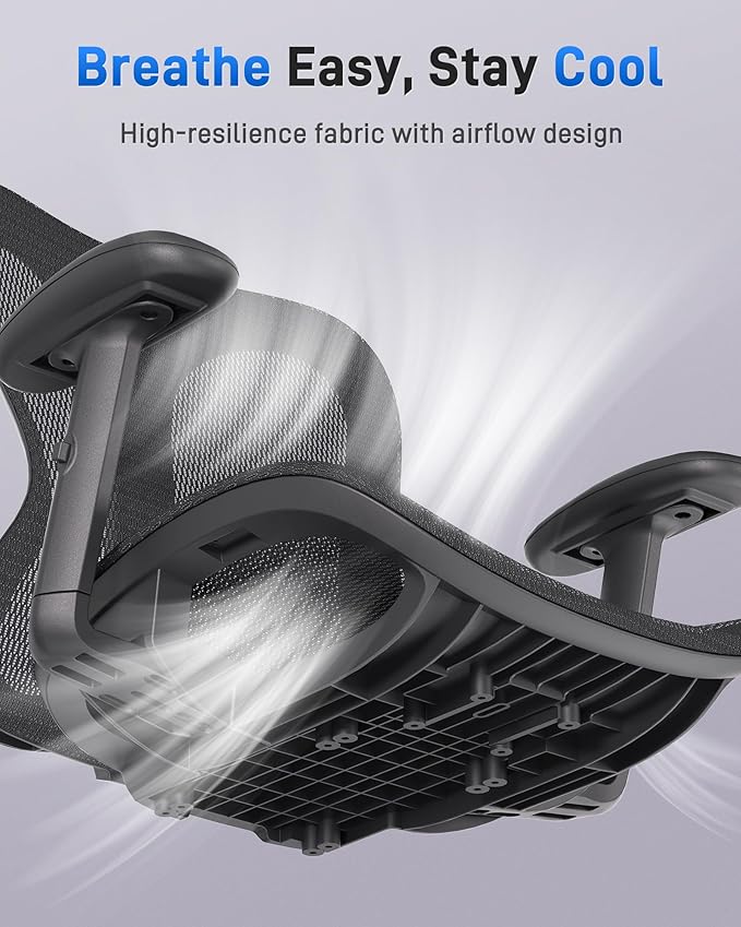 amseatec Ergonomic Office Desk Chair, Comfortable Computer Gaming Chair, Breathable Mesh Back & Seat, Adjustable Armrest & Headrest, Lumbar Support, Butterfly Design for Home Office (Black)