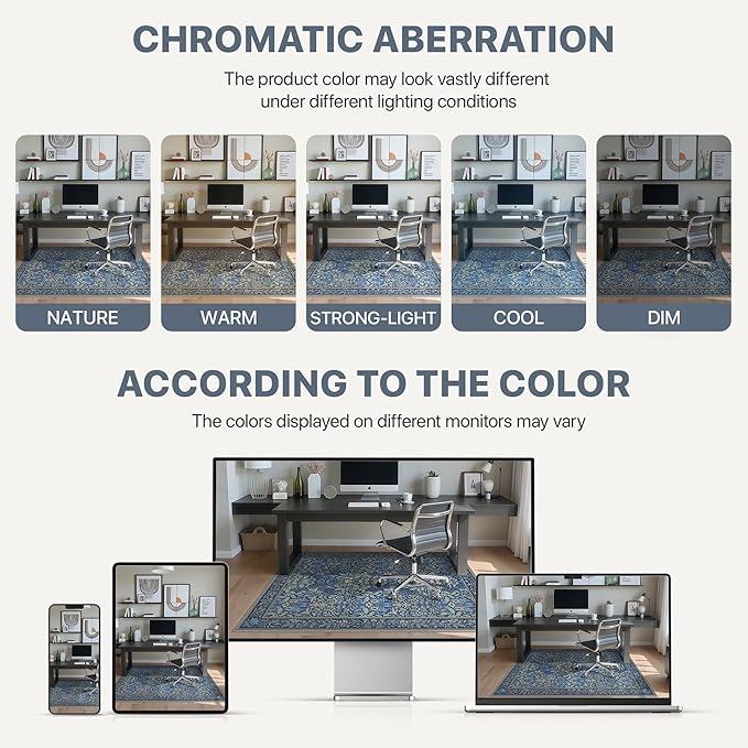 36"x48" Office Chair Mat for Hardwood Tile Floor, Under Desk Carpet Protector for Rolling Computer Chair Mat, Machine Washable Area Rug, Anti-Slip 1/5" Thick Low Pile Thin Vinyl Floor Mat, Dark Blue