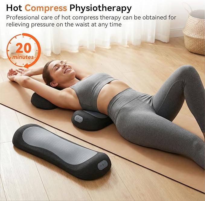 Yunari 3-in-1 Wireless Lumbar Support Pillow, 2-Level Adjustable Hot Compress, Deep Tissue Massage, Intelligent Dual Airbag Traction, Ergonomic Memory Foam, Relieves Waist Pain
