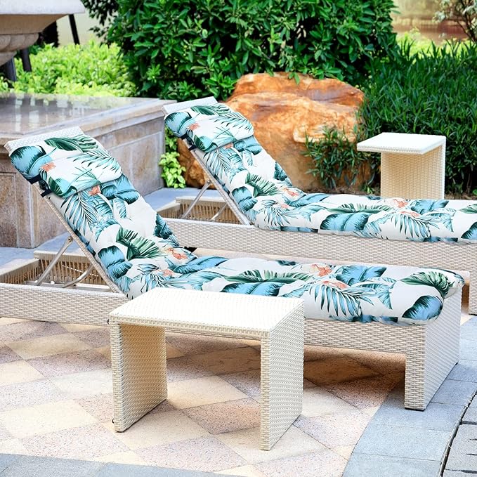 Wesiti Lounge Cushion 67 x 21 Inch Lounger Chair Cushion Indoor Outdoor Patio Chaise Pad Replacement Rocking Mat for Furniture Sofa Non Slip Floral Thick High Back Chair Pads with Headrest 8 Ties
