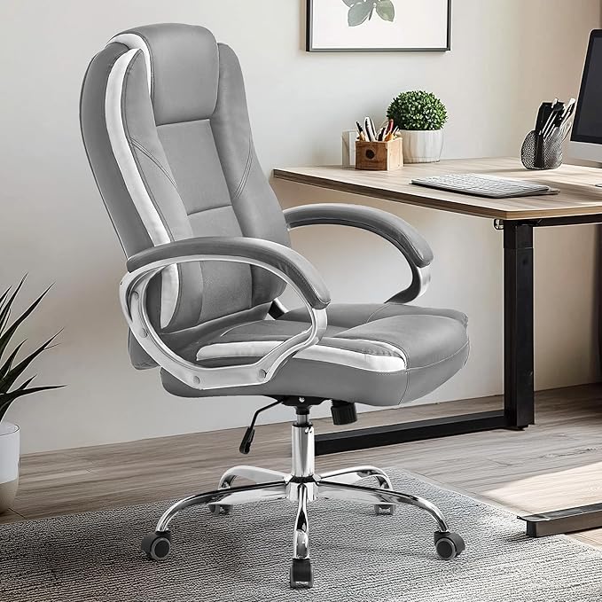 NEO CHAIR Office Desk Ergonomic Gaming Computer Chair High Back Adjustable PU Leather with Lumbar Support, Swivel Rolling Wheels, Executive Managerial Task Chair (Grey)